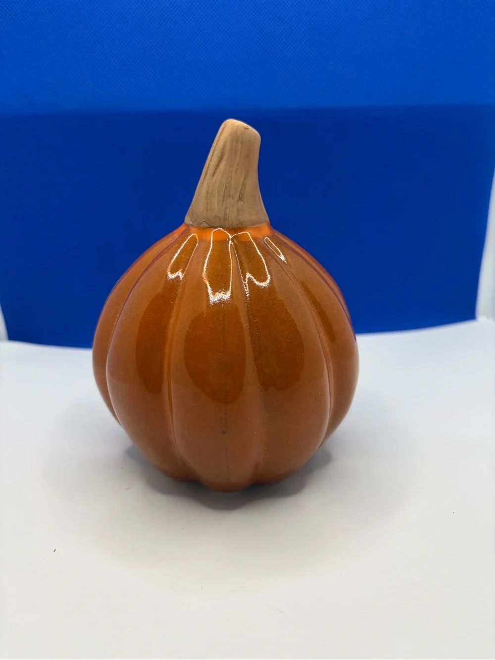 Glazed Ceramic Orange Pumpkin Fall Autumn Harvest Decor